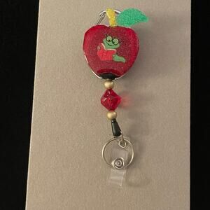 Handmade Teacher Badge Reel Apple Bookworm